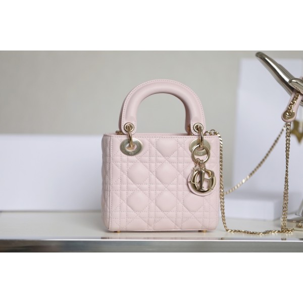 Lady pink vine checkered lacquered GR original sheepskin mini Three compartments